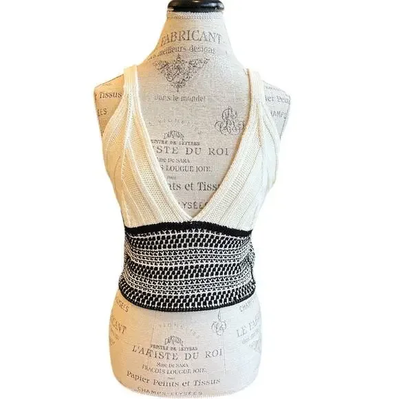 RAMY BROOK Women's Jenna Crochet Crop Top Black/Ivory L NWT - Picture 5 of 5